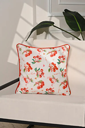 Cherry Crush Romantik Kiraz Desenli Kırlent Kılıfı – 43x43cm