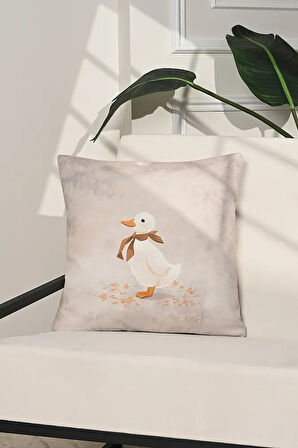 Autumn Duck Çizimli Sevimli Ördek Kırlent Kılıfı – 43x43cm
