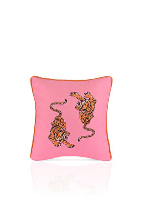 Neon Jungle Kaplan Desenli Pembe Kırlent Kılıfı – 43x43cm