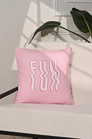 Wavy Fun Dalga Yazı Efektli Pembe Kırlent Kılıfı – 43x43cm