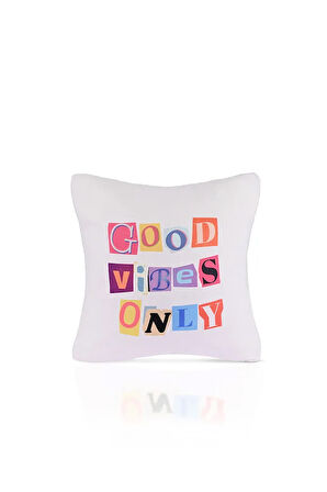 Good Vibes Only Renkli Kolaj Yazılı Kırlent Kılıfı – 43x43cm