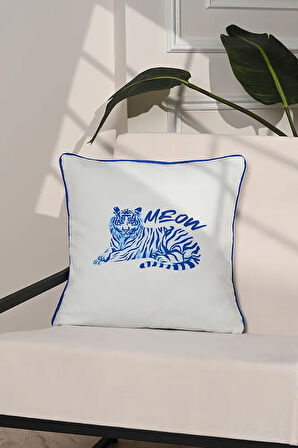 Blue Meow Mavi Kaplan İllüstrasyonlu Kırlent Kılıfı – 43x43cm