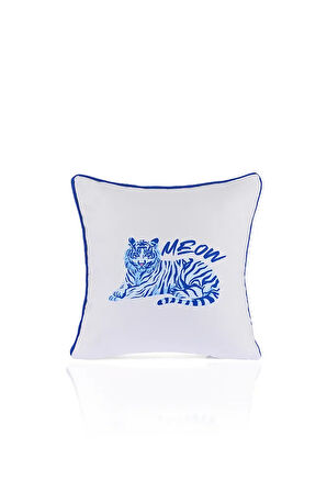 Blue Meow Mavi Kaplan İllüstrasyonlu Kırlent Kılıfı – 43x43cm