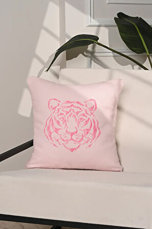 Pink Roar Soyut Kaplan Baş Desenli Kırlent Kılıfı – 43x43cm