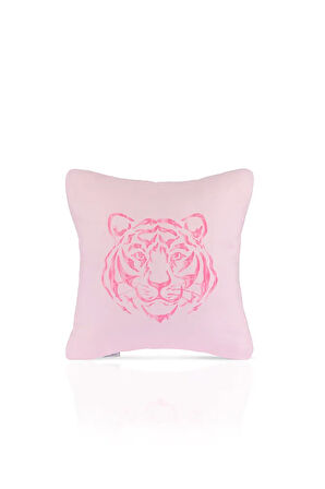 Pink Roar Soyut Kaplan Baş Desenli Kırlent Kılıfı – 43x43cm