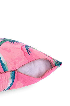 Tropical Sunset Palmiye Desenli Pembe Kırlent Kılıfı – 43x43cm