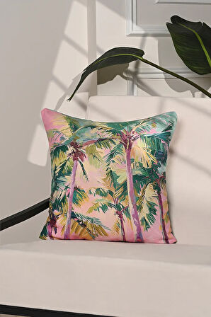 Paradise Palms Renkli Tropikal Ağaç Desenli Kırlent Kılıfı – 43x43cm