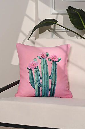 Blooming Cactus Çiçekli Kaktüs İllüstrasyonlu Kırlent Kılıfı – 43x43cm