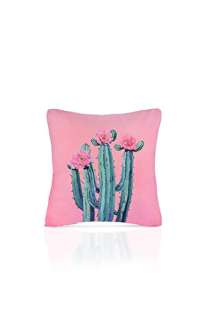 Blooming Cactus Çiçekli Kaktüs İllüstrasyonlu Kırlent Kılıfı – 43x43cm