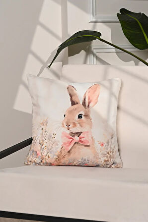 Blossom Bunny Pembe Fiyonklu Tavşan Kırlent Kılıfı – 43x43cm