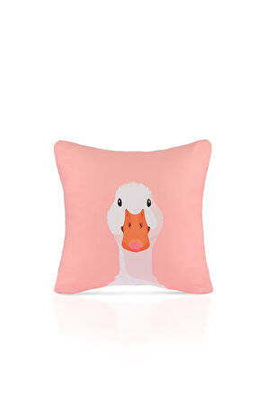 Duck Face Sevimli Kaz İllüstrasyonlu Pembe Kırlent Kılıfı – 43x43cm