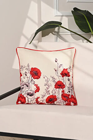 Kırmızı Gelincik Desenli Dijital Baskılı Kırlent Kılıfı – 43x43cm
