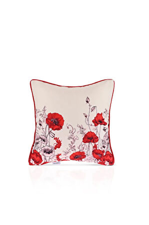 Kırmızı Gelincik Desenli Dijital Baskılı Kırlent Kılıfı – 43x43cm