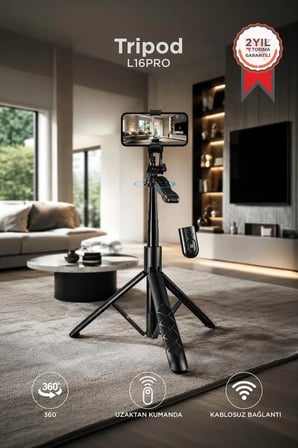 Delux Serisi L16 Tripod Kumandalı 153CM Selfie Çubuğu Mobil Ekipman Seyahat Aksesuarı Kamera Ayağı