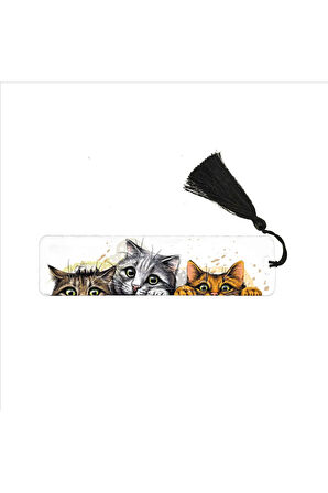 Sevimli Kediler Baskılı, Püsküllü Kitap Ayracı (hediyelik Bookmark,ayraç-118)