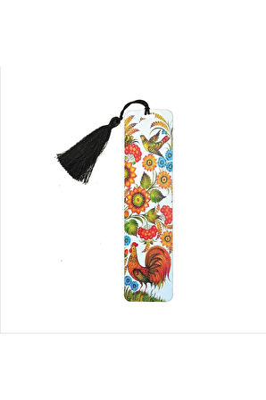 Horozlu Desen Baskılı, Püsküllü Kitap Ayracı (hediyelik Bookmark,ayraç-120)