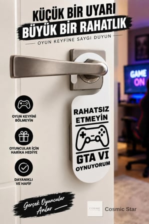 Rahatsız Etmeyin GTA VI 6 Oynuyorum Yazılı Kapı Kolu Askısı - Oyuncu Odası Dekoratif Kapı Süsü - Gaming Kapı İkaz Levhası | 3D Baskı Özel Gamer Hediyesi