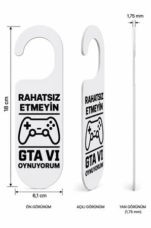 Rahatsız Etmeyin GTA VI 6 Oynuyorum Yazılı Kapı Kolu Askısı - Oyuncu Odası Dekoratif Kapı Süsü - Gaming Kapı İkaz Levhası | 3D Baskı Özel Gamer Hediyesi