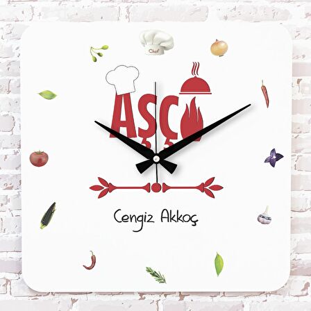 Aşçıya Hediye Ahşap Saat 33cm KA01-1008