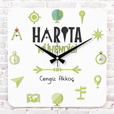 Harita Mühendisine Hediye Ahşap Saat 33cm KA01-1020