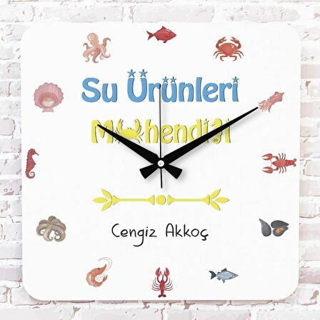 Su Ürünleri Mühendisine Hediye Ahşap Saat 33cm KA01-1024