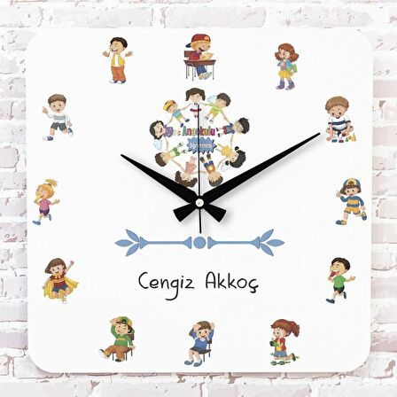 Anaokulu Öğretmenine Hediye Ahşap Saat 33cm KA01-1034