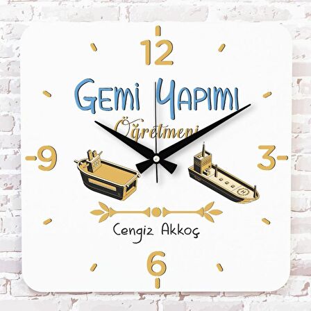 Gemi Yapımı Öğretmenine Hediye Ahşap Saat 33cm KA01-1045