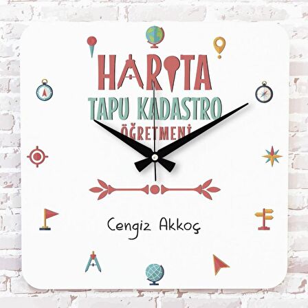 Harita Tapu Kadastro Öğretmenine Öğretmenine Hediye Ahşap Saat 33cm KA01-1047