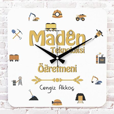 Maden Teknolojisi Öğretmenine Hediye Ahşap Saat 33cm KA01-1049