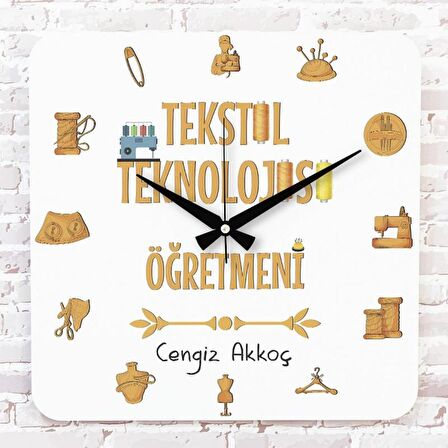 Tekstil Teknolojisi Öğretmenine Hediye Ahşap Saat 33cm KA01-1061