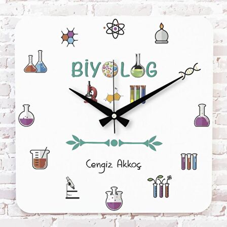 Biyologlara Hediye Ahşap Saat 33cm KA01-1105