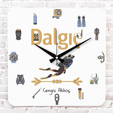 Dalgıça Hediye Ahşap Saat 33cm KA01-1118