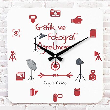 Grafik ve Fotoğraf Öğretmenine Hediye Ahşap Saat 33cm KA01-1156
