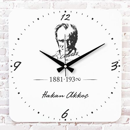 Kişiye Özel Atatürk Silüetli Hediye Ahşap Saat 33cm KA01-1186