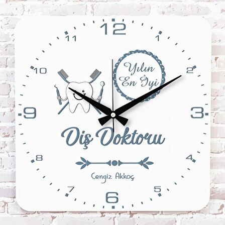 Kişiye Özel Yılın En İyi Diş Doktoru Hediye Ahşap Saat 33cm KA01-1191