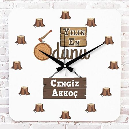 Kişiye Özel Yılın En Odunu Hediye Ahşap Saat 33cm KA01-1192