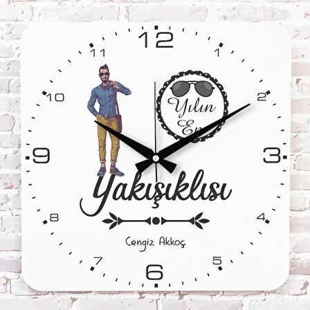 Kişiye Özel Yılın En Yakışıklısı Hediye Ahşap Saat 33cm KA01-1198