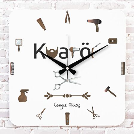 Erkek Kuaförüne Hediye Ahşap Saat 33cm KA01-1202
