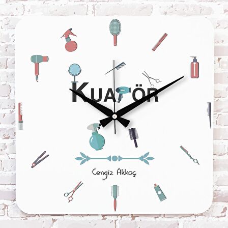 Kuaföre Hediye Ahşap Saat 33cm KA01-1205