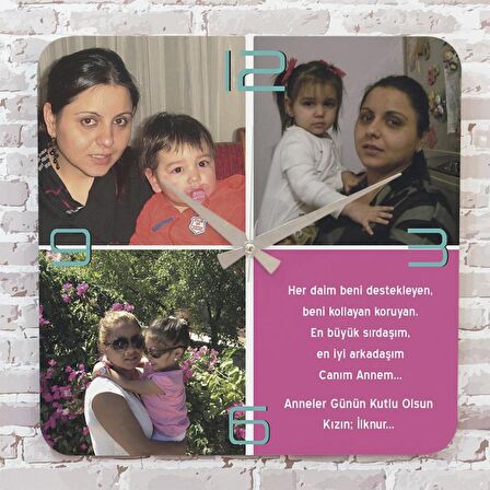 Anneler Günü Hediyesi Fotoğraflı Ahşap Saat 33cm KA01-1284