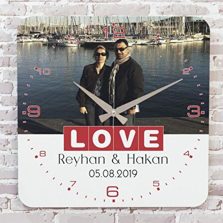 Sevgililer Günü Hediyesi Fotoğraflı Ahşap Saat 33cm KA01-1294