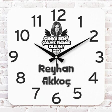 Sevgililer Günü Hediyesi Fotoğraflı Çünkü Sen Çölüme Yağmur Oldun Ahşap Saat 33cm KA01-1299