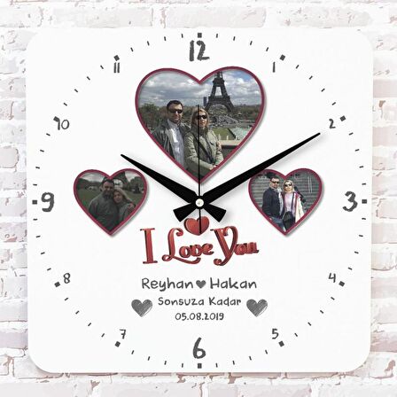 Sevgililer Günü Hediyesi Fotoğraflı Ahşap Saat 33cm KA01-1304