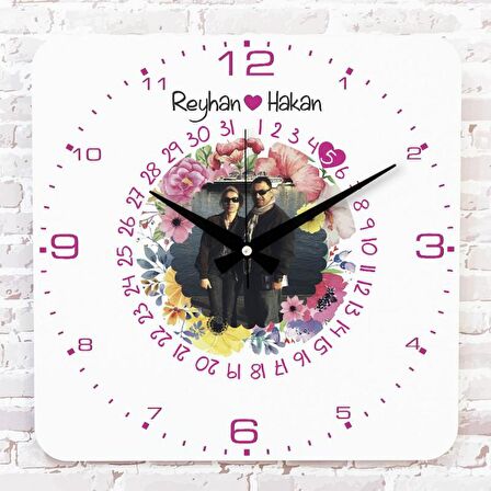 Sevgililer Günü Hediyesi Fotoğraflı Ahşap Saat 33cm KA01-1305