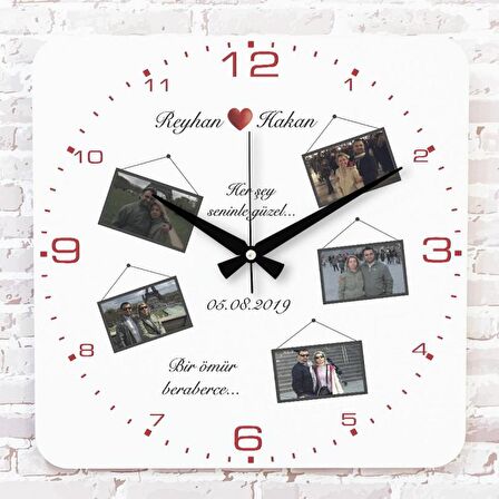 Sevgililer Günü Hediyesi Fotoğraflı Ahşap Saat 33cm KA01-1306