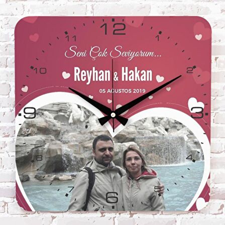 Sevgililer Günü Hediyesi Fotoğraflı Ahşap Saat 33cm KA01-1312