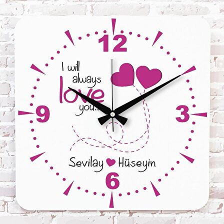 Sevgililer Günü Hediyesi Ahşap Saat 33cm KA01-1324