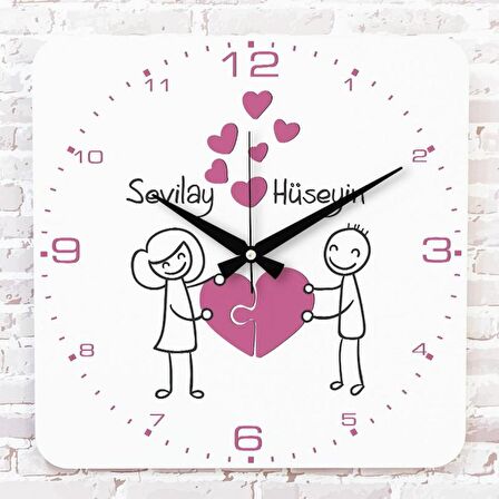 Sevgililer Günü Hediyesi Ahşap Saat 33cm KA01-1353