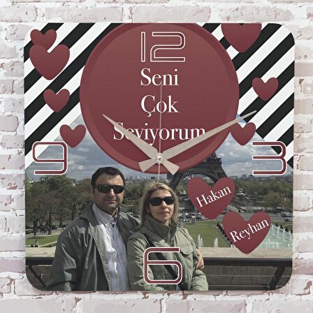 Sevgililer Günü Hediyesi Ahşap Saat 33cm KA01-1358