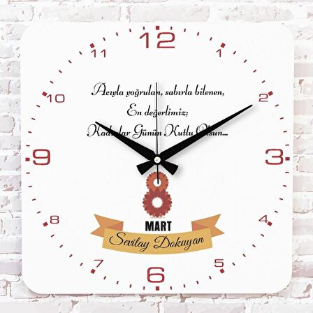 8 Mart Kadınlar Gününe Özel Hediye Ahşap Saat 33cm KA01-1368